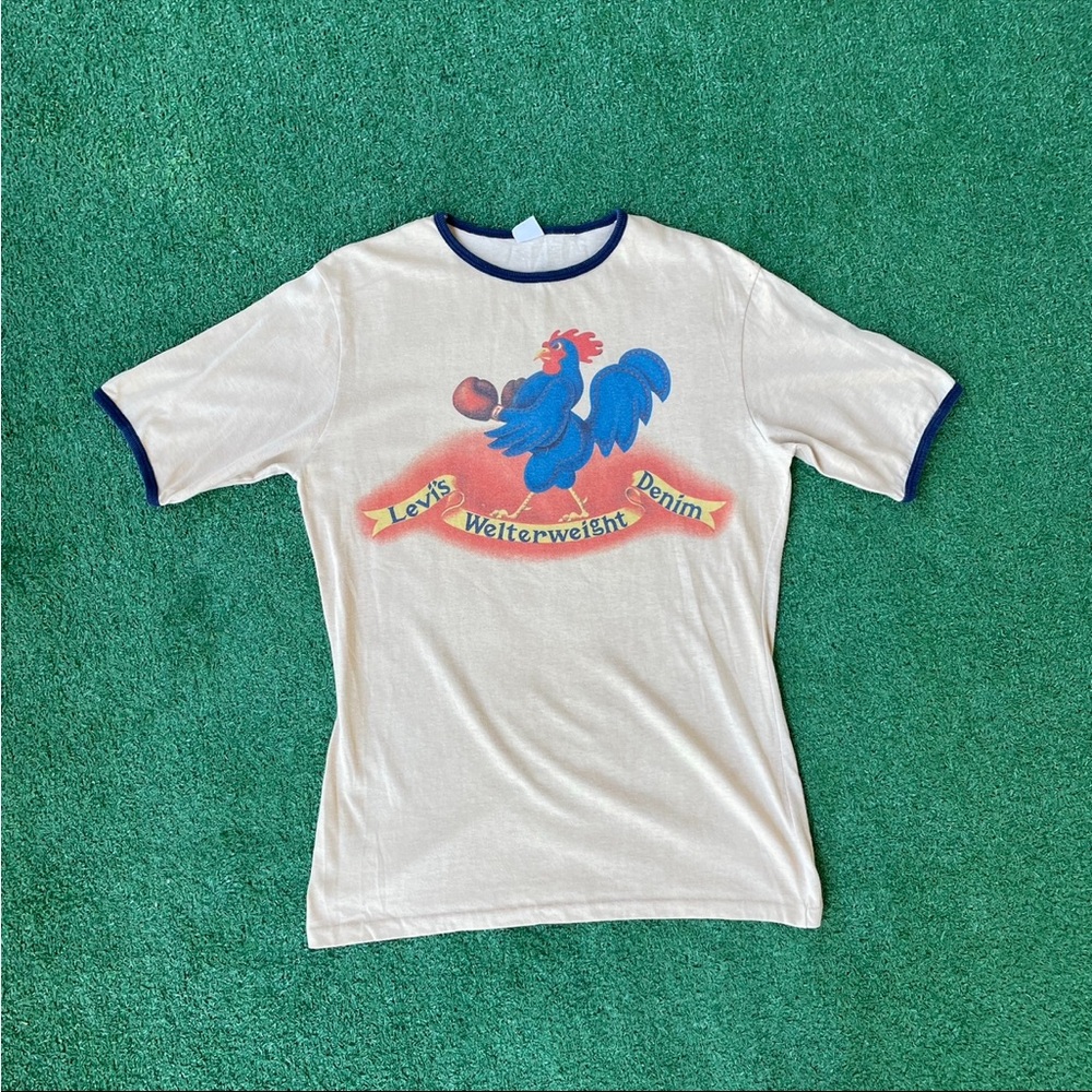 Vintage 70s Levi's Ringer T Shirt Welterweight Denim Rooster Graphic